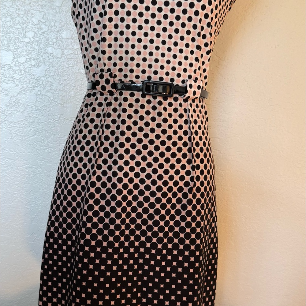 Elegant Black and Pink Polka Dot Midi Dress